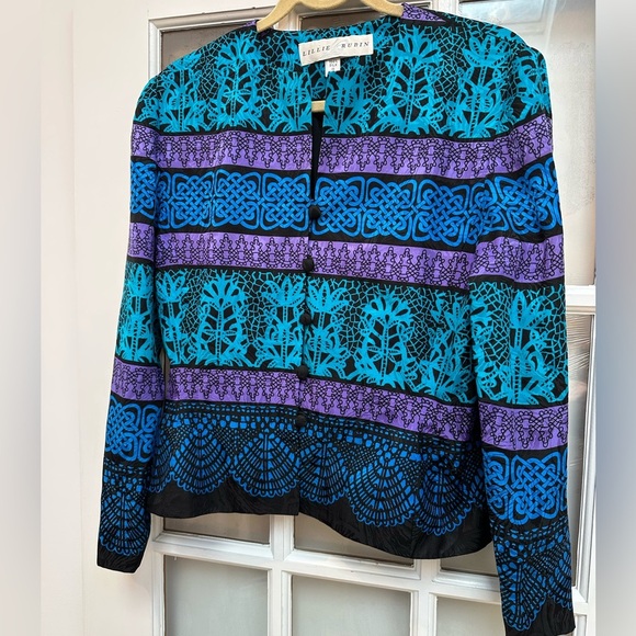 Vintage Lillie Rubin 100% Silk Art To Wear 80’s Blazer Jacket Size 8 Medium M - Picture 2 of 12